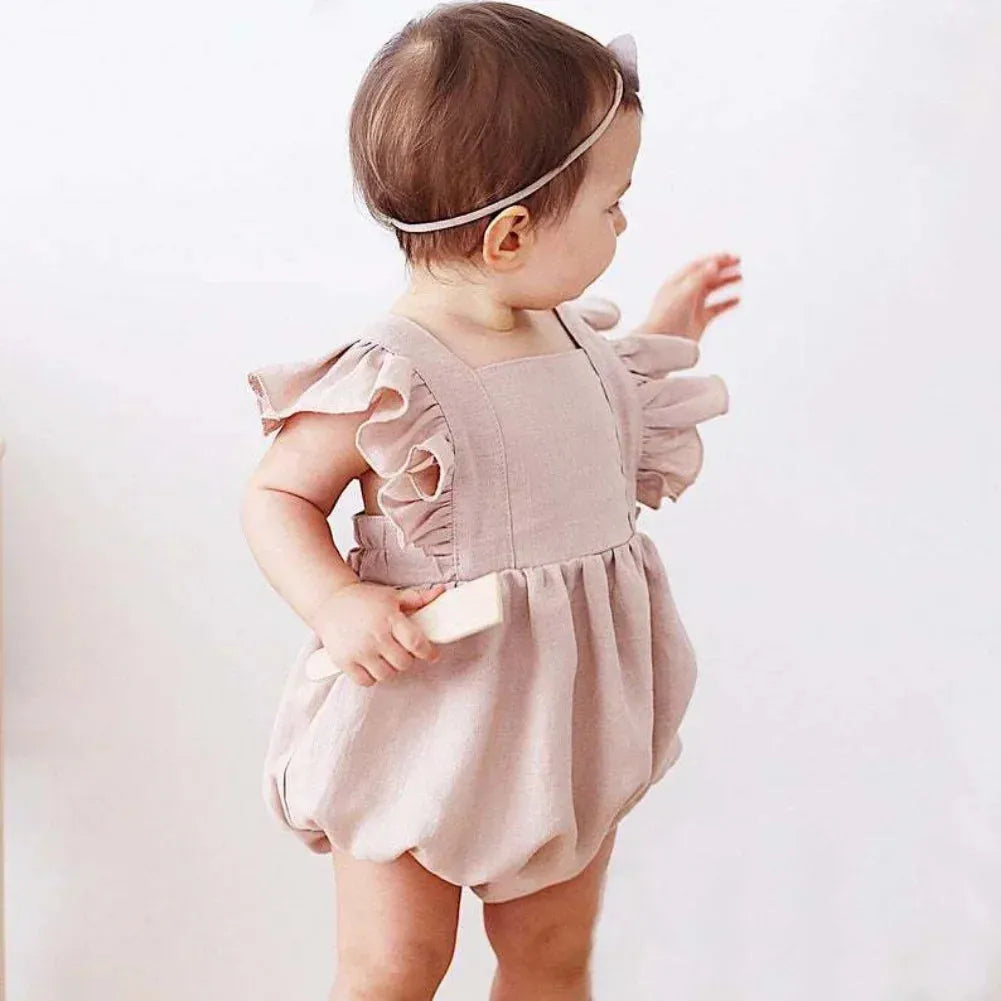 Romper Sofia – Romper Infantil de Verão em Algodão e Linho para Meninas - Girafinha Gigi