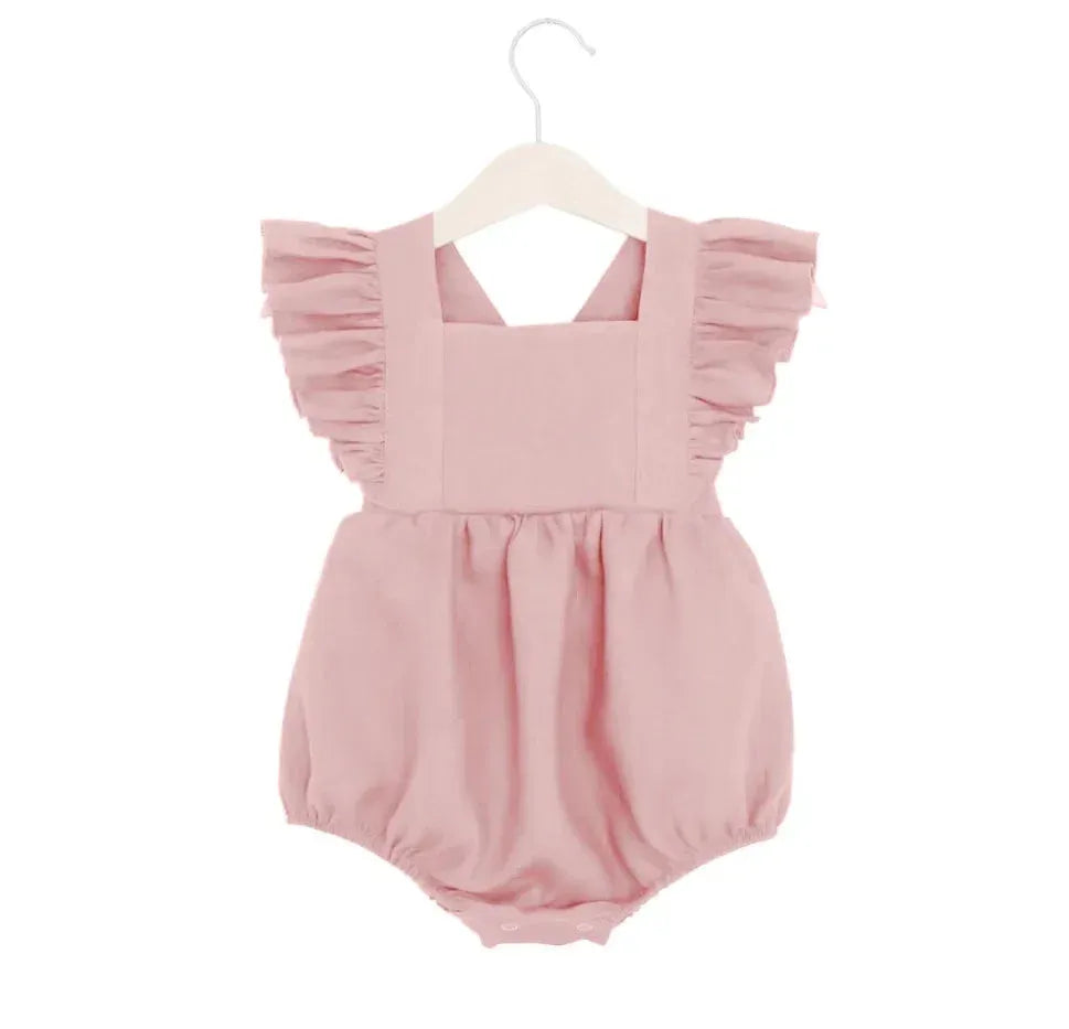 Romper Sofia – Romper Infantil de Verão em Algodão e Linho para Meninas - Girafinha Gigi