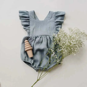 Romper Sofia – Romper Infantil de Verão em Algodão e Linho para Meninas - Girafinha Gigi